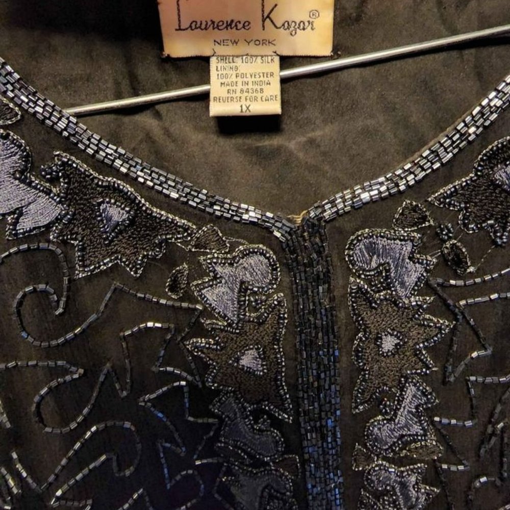 Laurence Kazar New York Jacket - 1X - Gray/Black/Blue Beaded Silk jacket